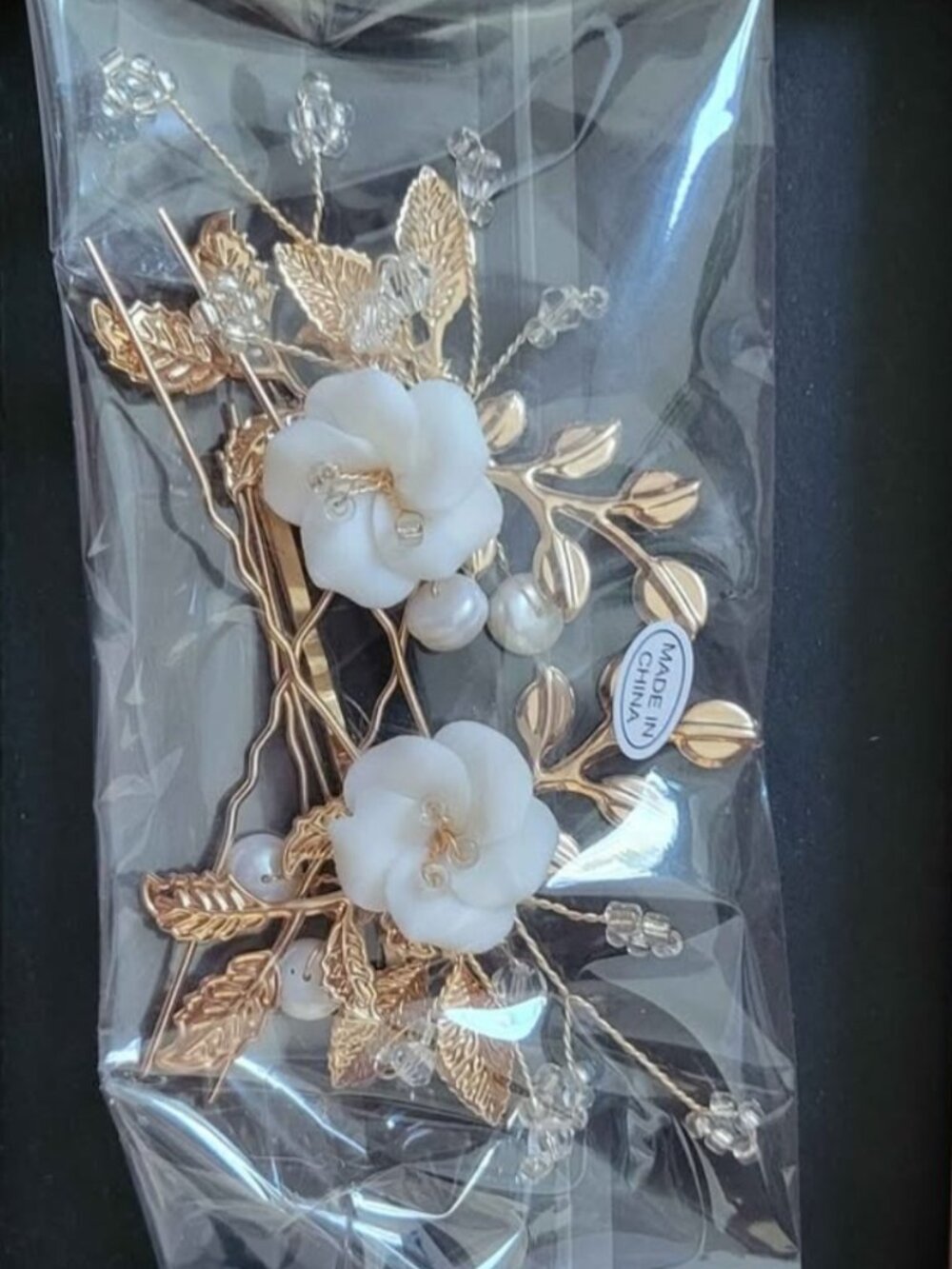 White Floral Gold Bridal Hair Pin Set